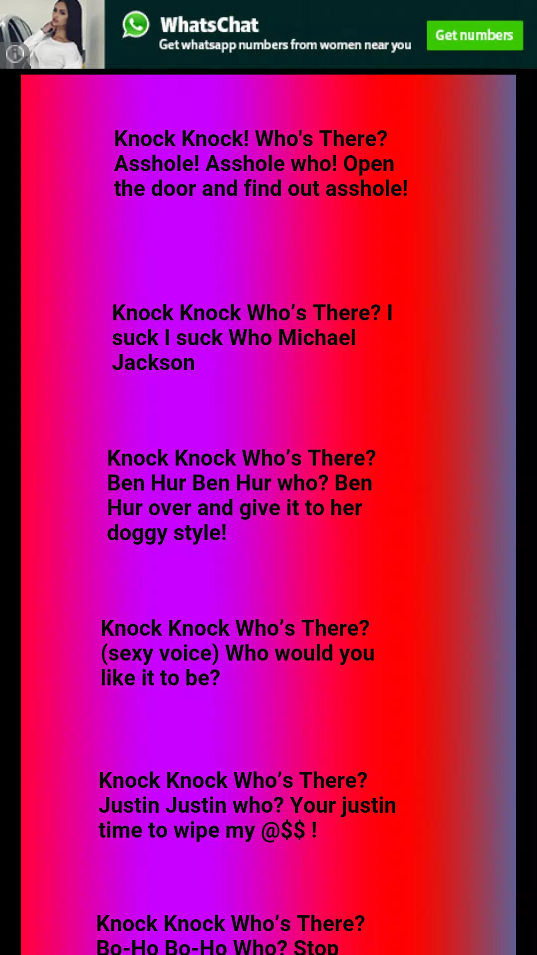 really funny knock knock jokes dirty