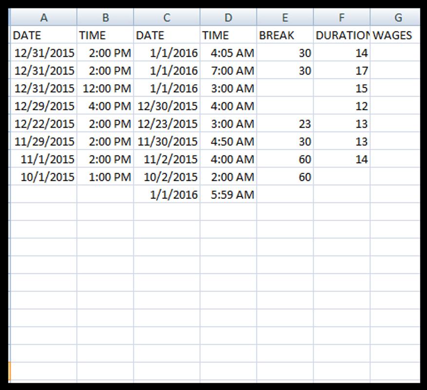 work time log for