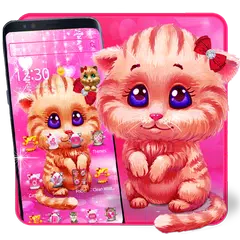 ピンクのかわいい素敵な猫のテーマ アプリダウンロード