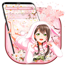 Pink Flower Cute Bunny Girl Theme APK