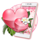 Pink Flower Love Heart Theme icône