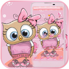Cartoon Pink Bow Owl Theme ikon