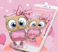 Cartoon Pink Bow Owl Theme syot layar 1