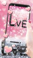 Pink Love Heart Diamond Glitter Theme Affiche