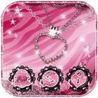 钻石爱心斑马纹主题  粉色斑马纹壁纸+黑色蕾丝图标设计 图标
