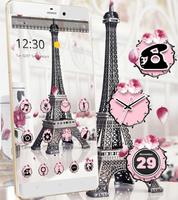 Eiffel Tower Theme Pink Black पोस्टर
