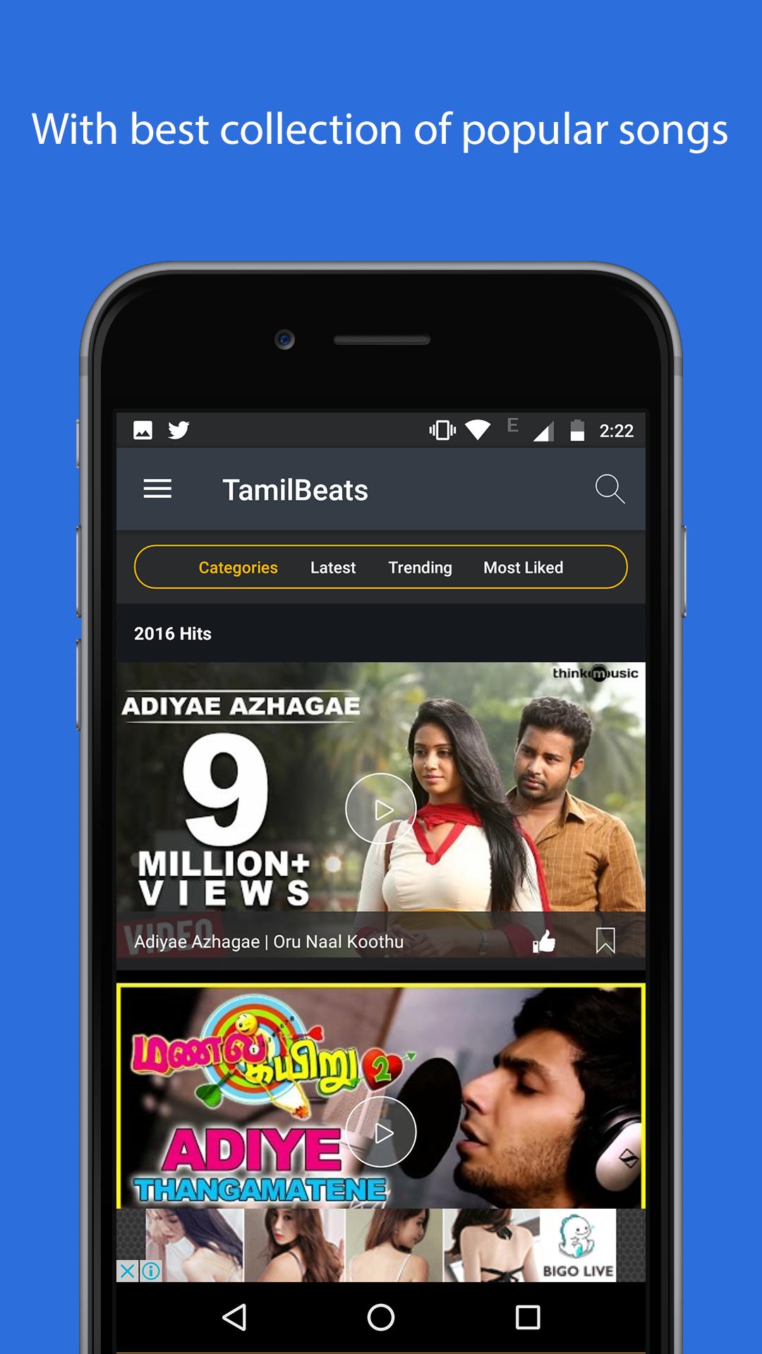 Tamil Mp3 Download App Tamil video songs, Status & Trailers : TamilBeats for Android - APK
