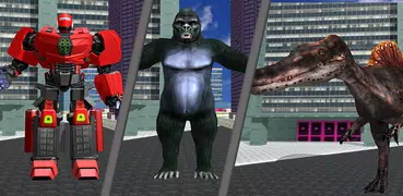Dino Rampage Attack: City T-Rex VS Angry Gorilla.