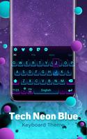 Tech Neon Blue Keyboard Theme पोस्टर