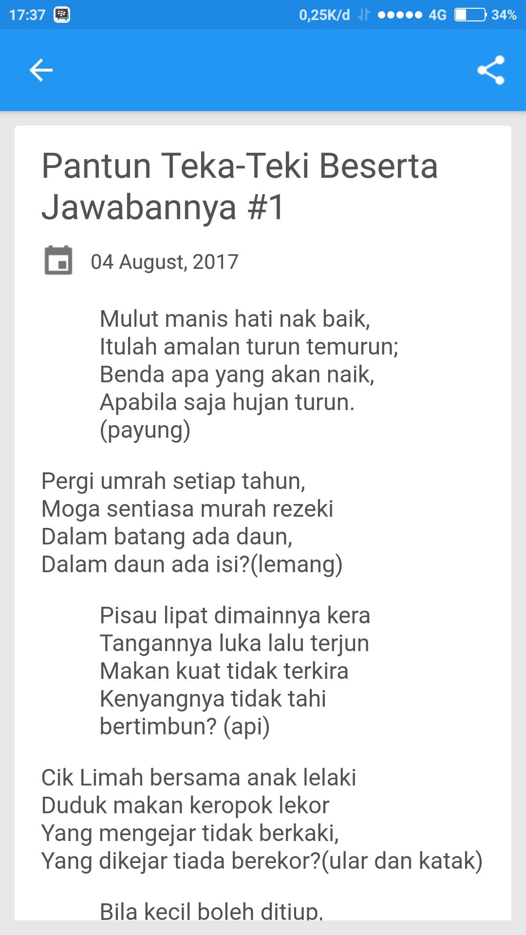 Pantun teka teki dan jawapan