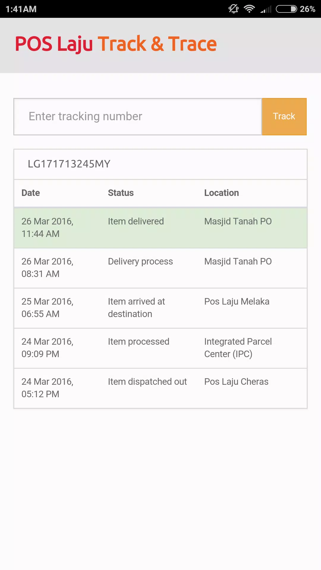 Pos laju track and trace