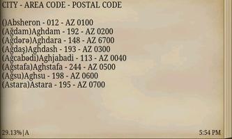 AZERBAIJAN AREA & POSTAL CODE تصوير الشاشة 2