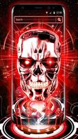 3D Red Neon Tech Skull Theme Affiche
