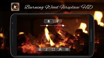 Burning wood fireplace poster