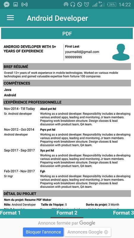 free resume builder pdf formats cv maker templates apk download