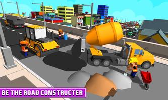 Blocky Highway Road Building poster