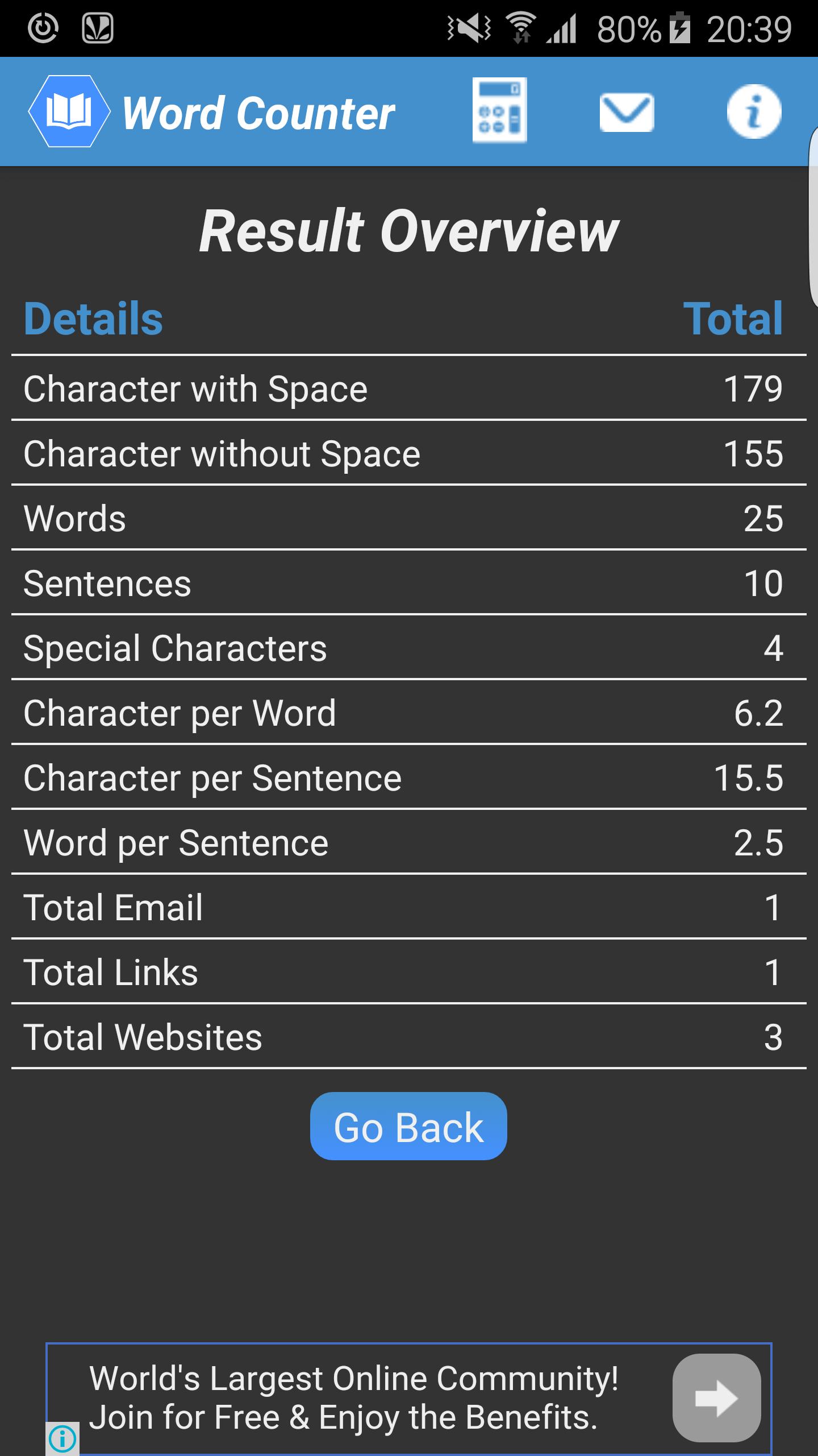 Word counter without spaces