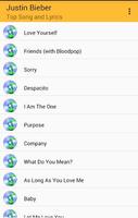 Justin Beiber Top Songs and Lyrics تصوير الشاشة 1