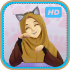 Cute hijab cartoon Muslim HD Wallpaper icône
