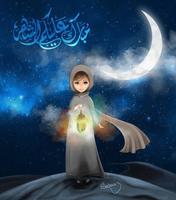 Cute hijab cartoon Muslim HD Wallpaper Affiche