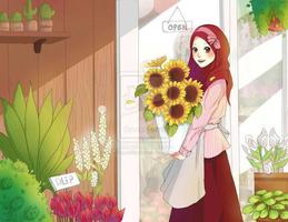 Cute hijab cartoon Muslim HD Wallpaper capture d'écran 1