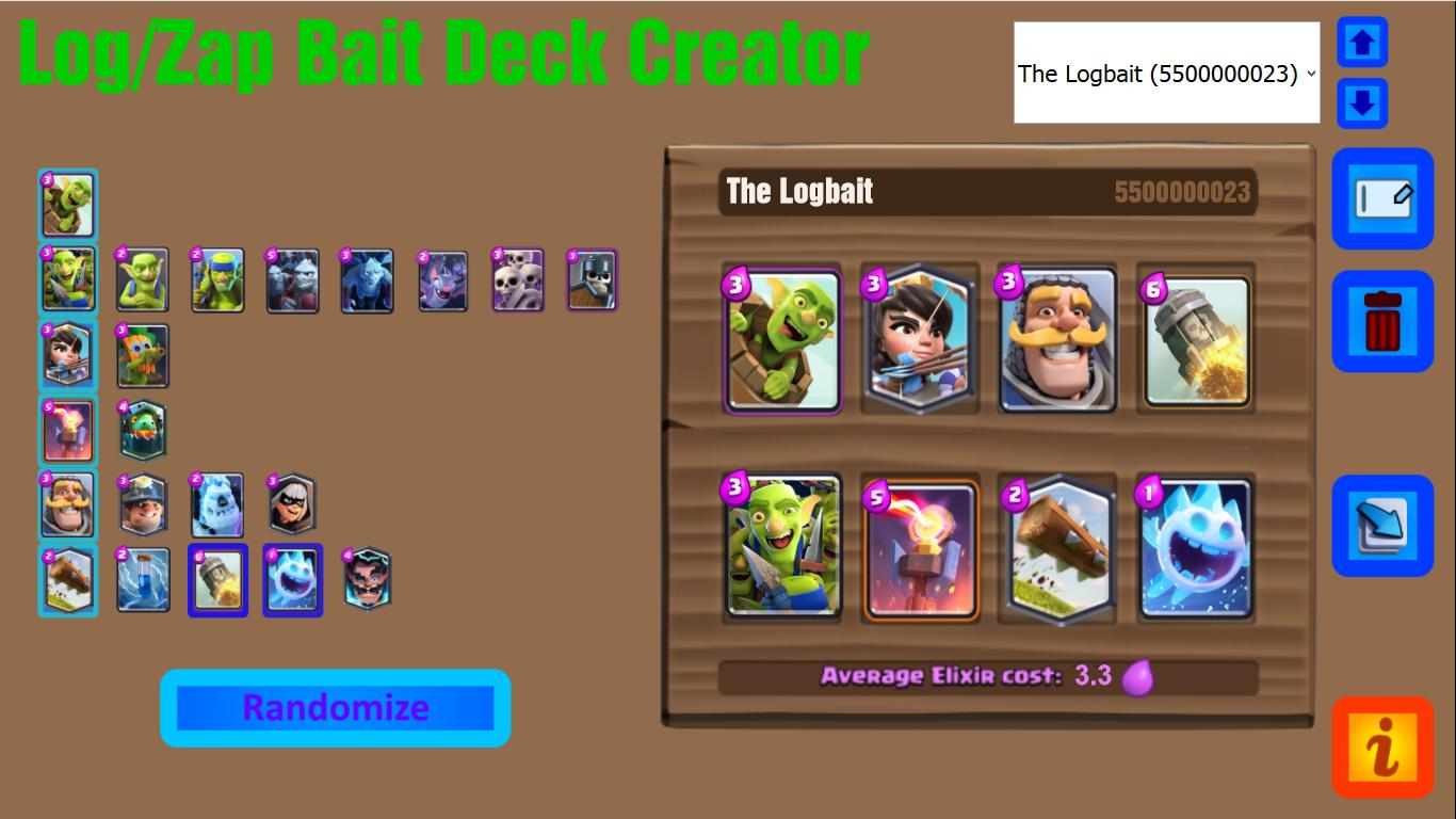 Zap/Log Bait Deck Creator Clash Royale capture d'écran 3.