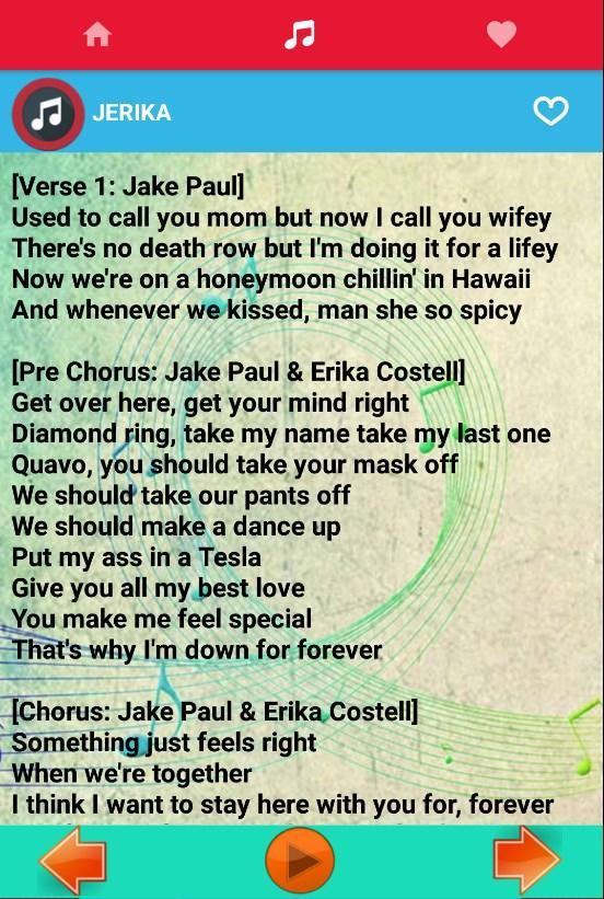Song For Jake Paul Music Lyrics For Android Apk Download - jake paul jerika feat erika and uncle kade roblox id by