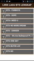 Lirik Lagu BTS lengkap 스크린샷 1