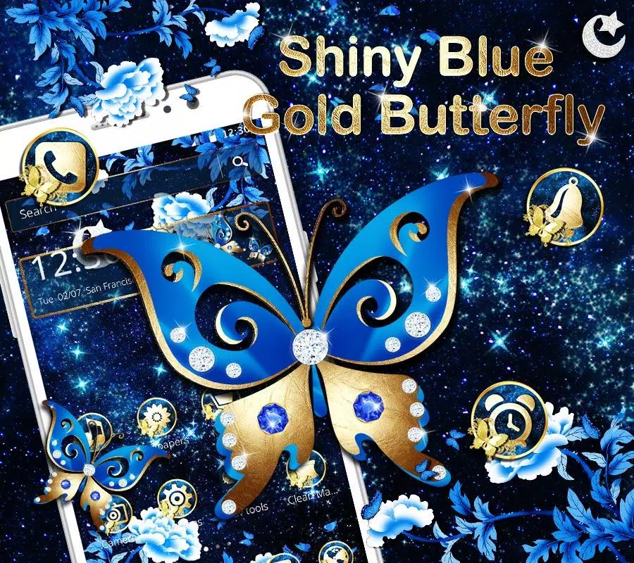 Shiny Blue Gold Butterfly Theme APK for Android Download