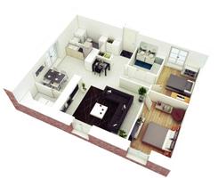 3D Simple House Plan Affiche