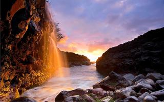 Waterfall Sunset HD LWP imagem de tela 3