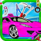 Mädchen rosa Taxi Auto Reparaturwerkstatt: Salon Zeichen