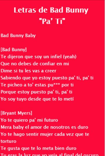 Descarga de APK de Bad Bunny - Letras de Soy Peor para Android