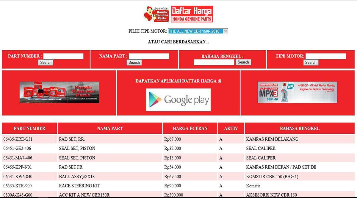 Daftar Harga Suku Cadang Honda For Android Apk Download