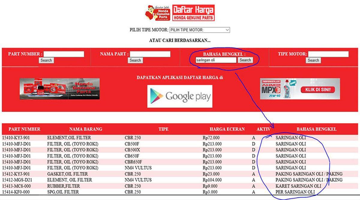 Daftar Harga Suku Cadang Honda For Android Apk Download