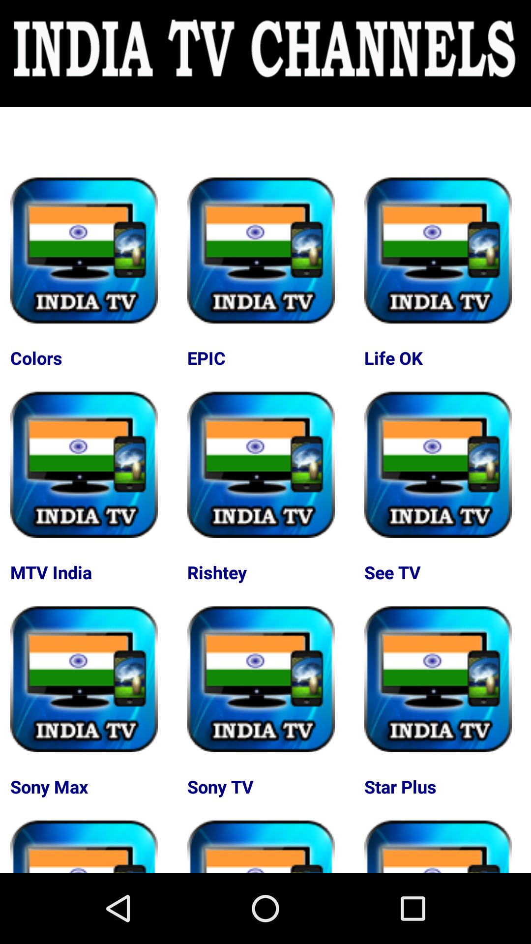 Channels countries. India TV channel.
