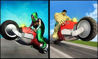 Superheroes Moto Bike Racing Affiche