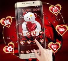 Red Love Cute Teddy Bear Theme الملصق