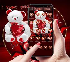 Red Love Cute Teddy Bear Theme تصوير الشاشة 1