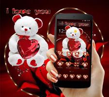 Red Love Cute Teddy Bear Theme تصوير الشاشة 2