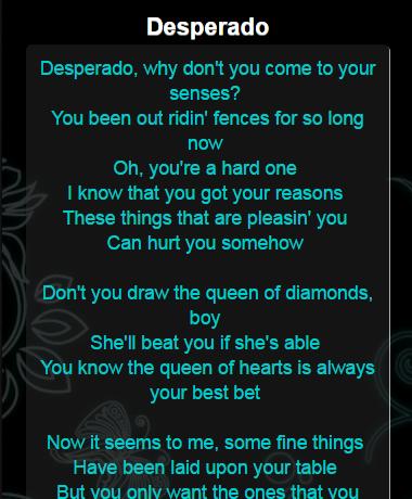 Desperado Lyrics - The Eagles - Only on JioSaavn