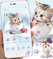 پوستر Cute Kitty Theme lovely Cup Cat Wallpaper