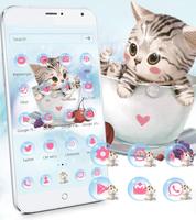 Cute Kitty Theme lovely Cup Cat Wallpaper स्क्रीनशॉट 1