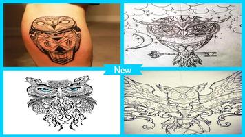 Design único de tatuagem de coruja Cartaz