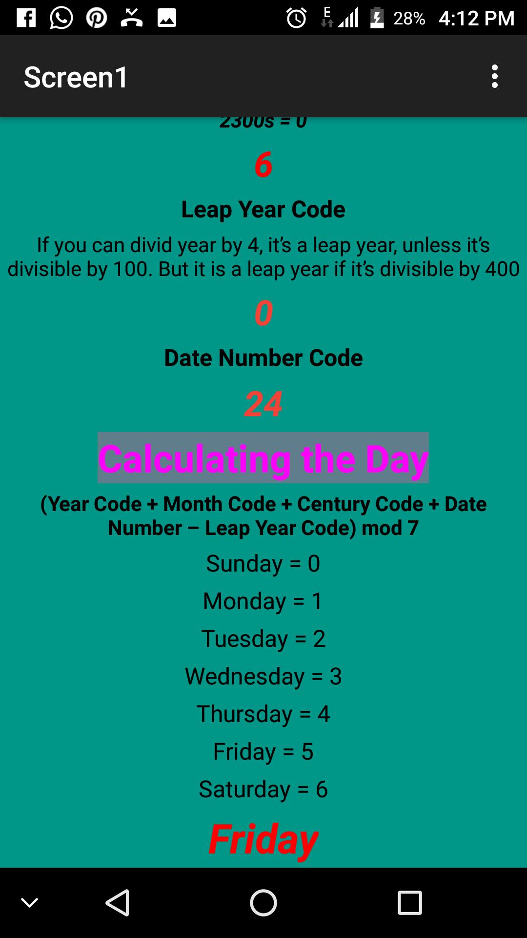 HOW TO CALCULATE THE DAY OF THE WEEK FROM ANY DATE for Android