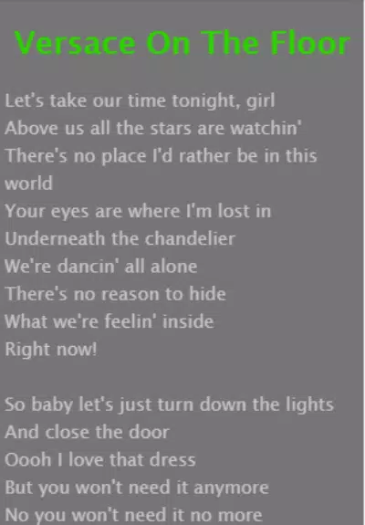 Android向けのVersace On The Floor Lyrics - Bruno Mars APKをダウンロードしましょう