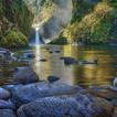 Magic waterfall in the distanc