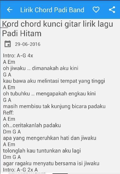 Lirik Dan Kunci Gitar Padi Tempat Terakhir - Sebuah Tempat