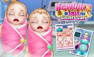 Newborn Twin Sisters Care Poster