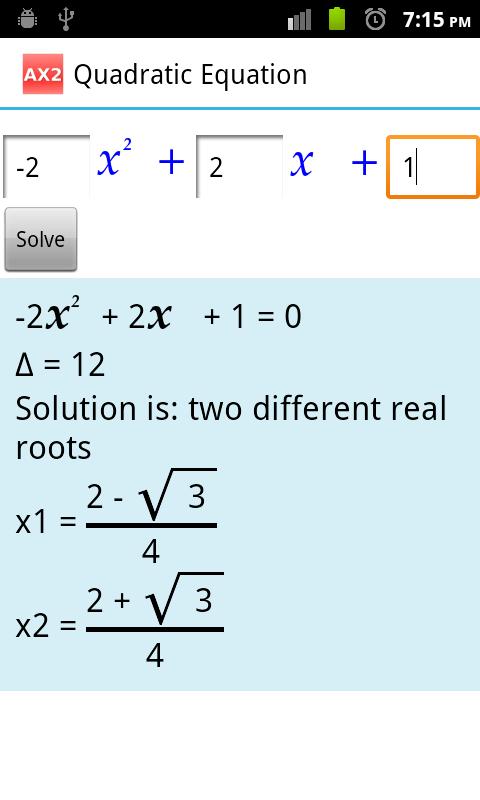 Решите квадратное уравнение ax2 c. Quadratic equation.